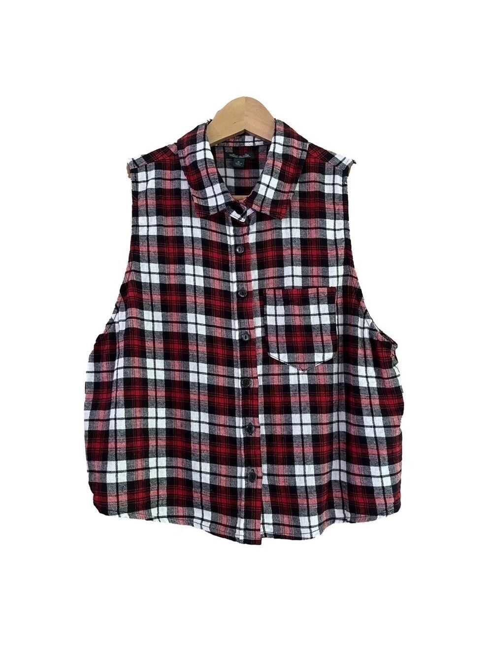 Wild Fable plaid flannel sleeveless button front cropped top XL
